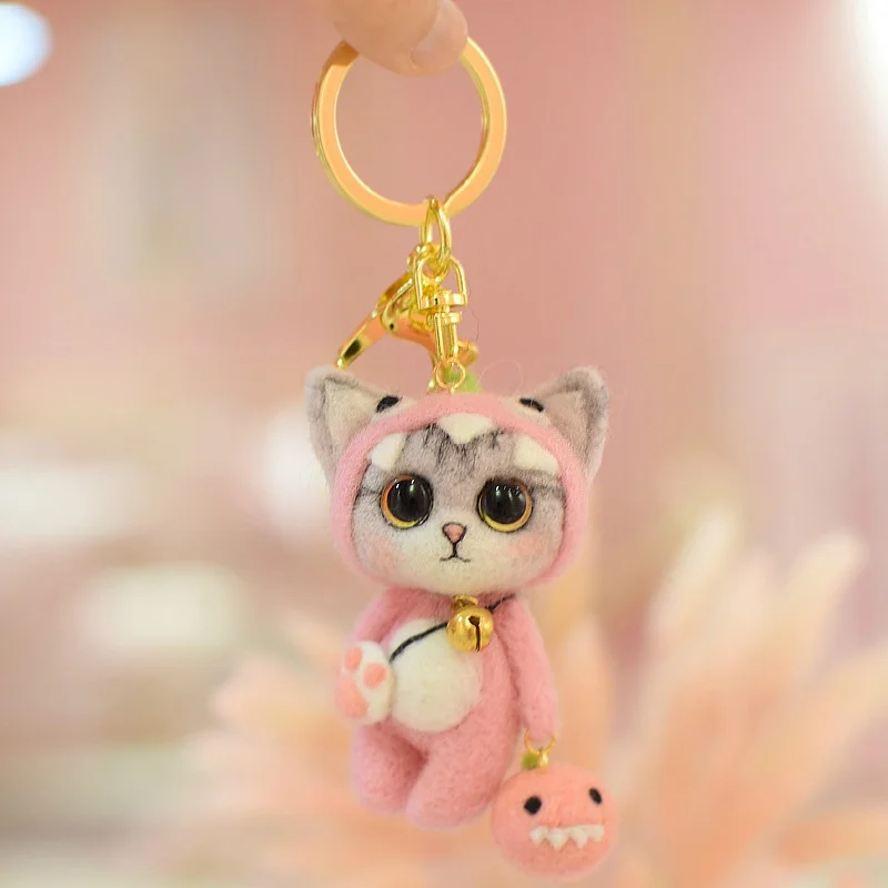 

Cute Cat Wool Felt Doll Craft DIY Non Finished Poked Set Handcraft Kit Needle Felting Keychain Material Pack