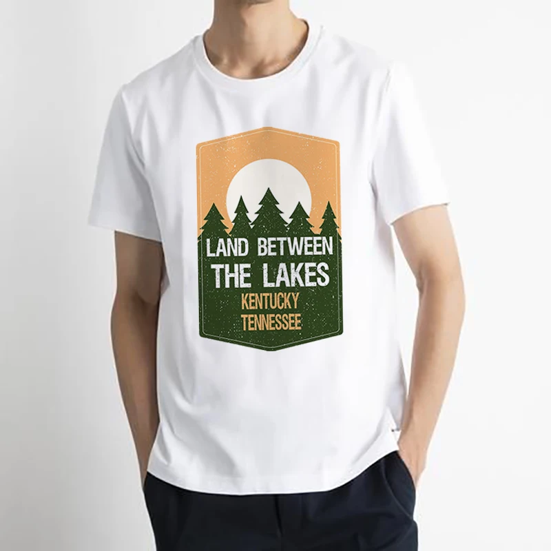 

Футболка мужская оверсайз с коротким рукавом, Винтажная футболка с рисунком пейзажа между озерами, национальным лесом, в стиле Харадзюку, л...