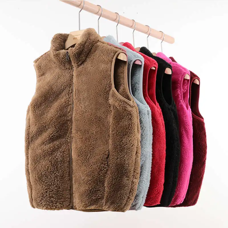 

Autumn/Winter Faux Velvet Women Sleeveless Vest Jacket Thick Warm Winter Coat Stand Collar Fleece Vest Plus Size Waistcoat C7722