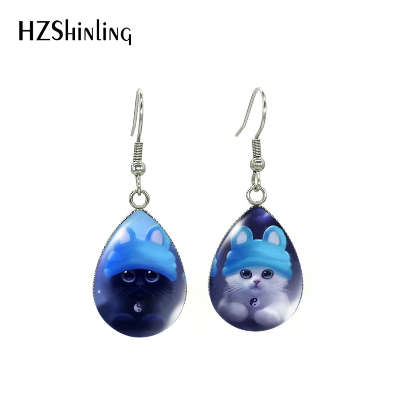 Новое поступление милые серьги с двумя кошками в шляпе художественные