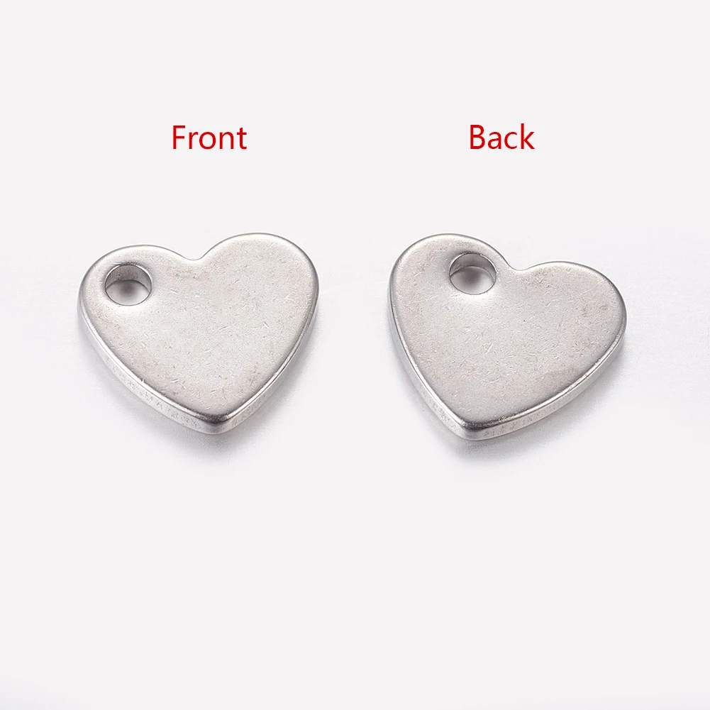 

100pcs 304 Stainless Steel Stamping Blank Tag Pendants Heart Charms For Necklaces Bracelets Jewelry Making 10x9x1.5mm, Hole: 2mm