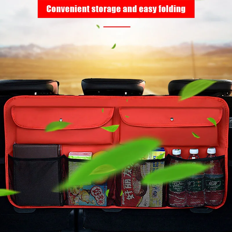 

Car Rear Seat Storage Bag Net Pocket Leather Back Multi Hanging Nets Pocket Trunk Bag Organizer Auto Stowing Tidying Bag