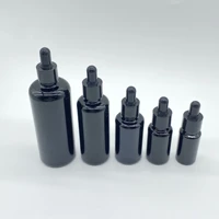 custom printing logo 10ml 15ml 20ml 30ml 50ml 100ml 200ml black shiny glass euro round dropper bottles essential oil bottles
