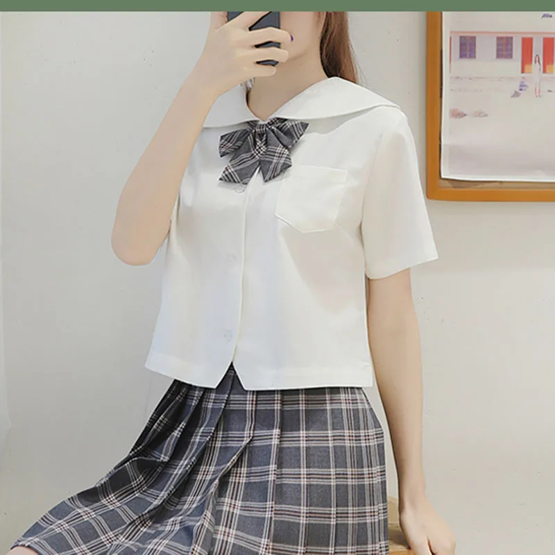 

2021 Summer Women White Shirt Japan Preppy Style Sailor Uniform Student Girl Single Breasted Buttons Short Sleeve Shirt JK1043