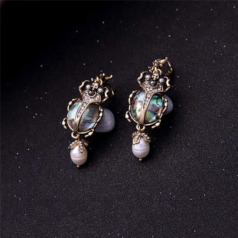 

Vintage Abalone Shell Insect Beetle Earrings Boho Jewelry Ethnic White Pearl Statement Earrings Women Accessories Z5P164