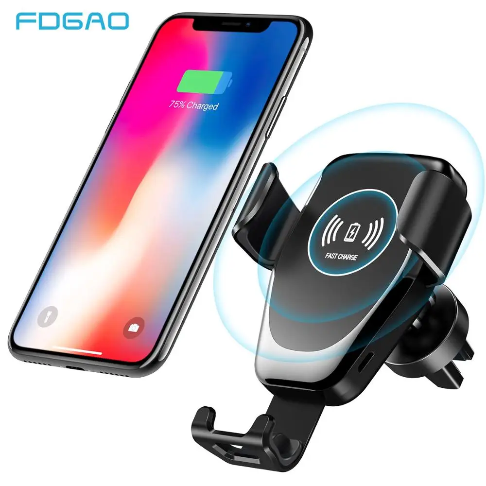 Fdgao Car Mount Qi Wireless Charger For iPhone 11 Pro XS Max X XR 8 10W Fast Charging Car Phone Holder Stand For Samsung S10 S9