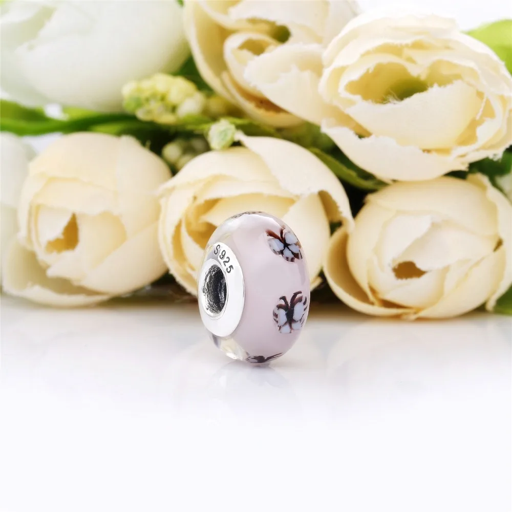 Браслет из стерлингового серебра 925 пробы с бабочкой и стеклянным шармом Moonmory