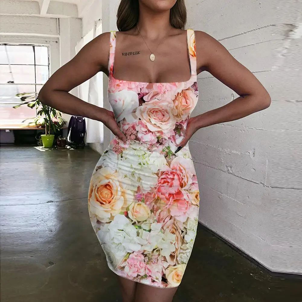 

KYKU Flowers Dress Women Colorful Vestido Sexy Street Ladies Dresses Romantic 3d Print Womens Clothing Mini Evening Beach Boho