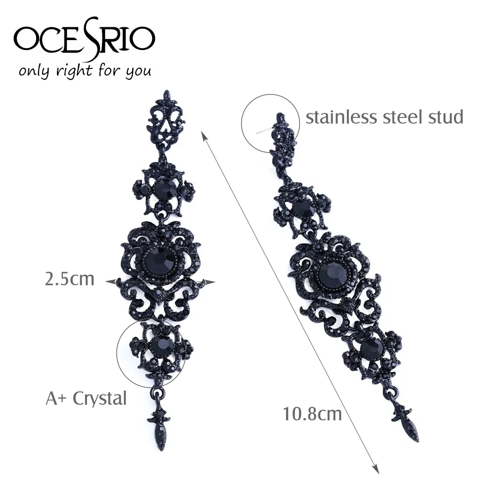 OCESRIO Fashion Vintage Long Earrings with Stones Large Black for Women Jewelry wedding Pendant ers-k02 | Украшения и аксессуары