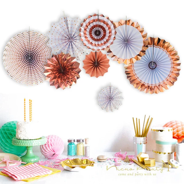 8 шт. розовое золото бумажная веера для вечеринок милый фон в виде изображения