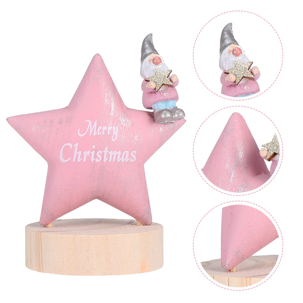 

Wooden Doll Adornment Household Desktop Ornament Santa and Stars Adornment