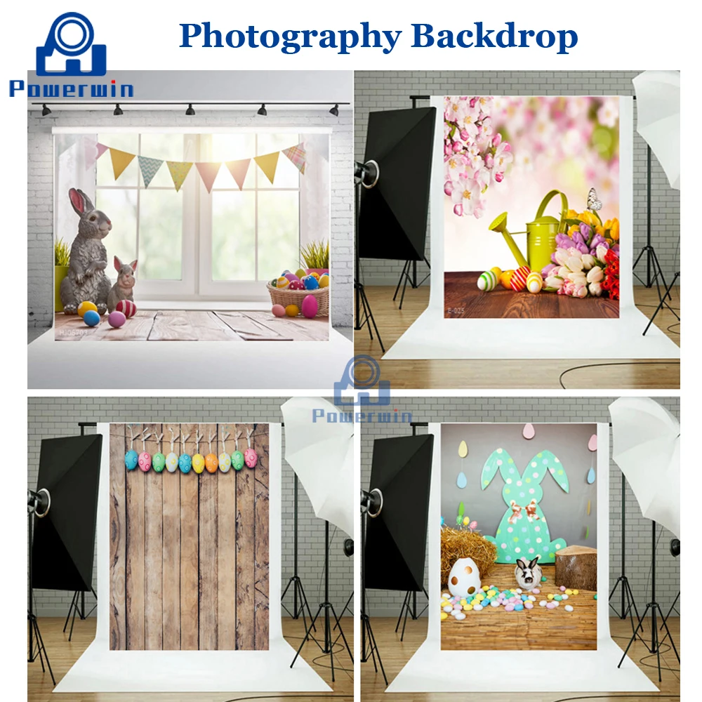 

Powerwin Vinyl 90x150cm 150x210cm 180x250cm Photo Studio Background Easter Eggs Rabbit Birthday Party Photography Backdrop Cloth