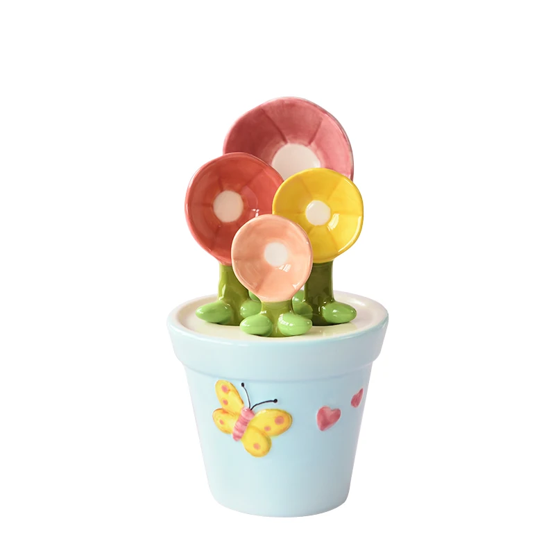 Lindo pensamiento cuchara para cocci&oacute;n cuchara medidora para b&aacute;scula hogar creativo cocina de cer&aacute;mica sal y az&uacute;car, cuchara peque&ntilde;a, con Base-4