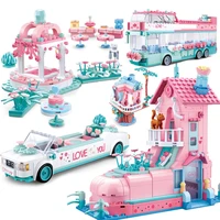 friends pink house city bus race car building block princess prince wedding sets romantic amusement park brick toys for girls