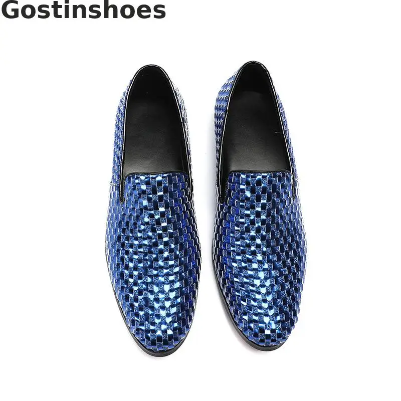 Синяя обувь из натуральной кожи ручной работы Модные мужские повседневные