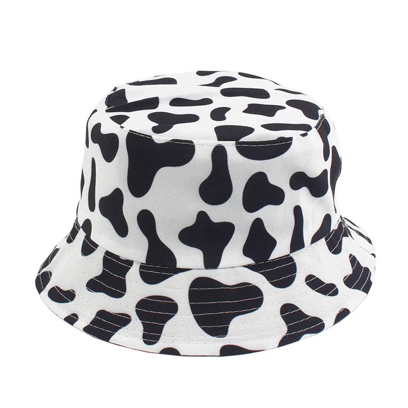

New Fashion Cow Print Hat White Black Bucket Hat Reversible Fisherman Caps Summer Hats For Women Gorras