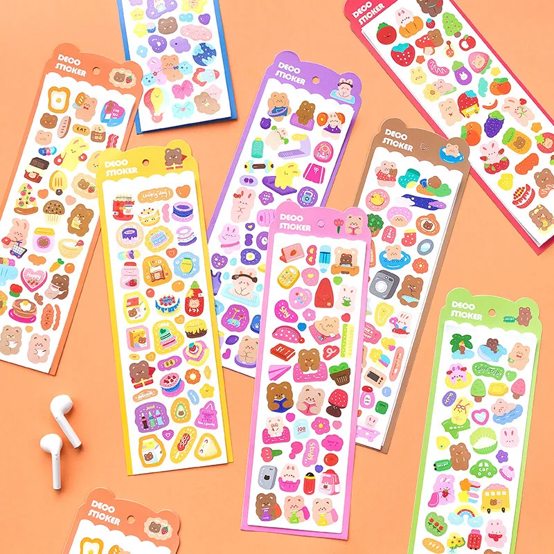 

Красочные искусственные самоклеящиеся наклейки в виде медведя, корейские декоративные поздравительные открытки, скрапбукинг