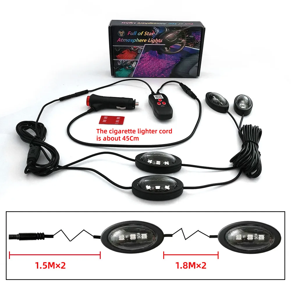 

Car Interior Atmosphere LED RGB Strip Light Dash Floor Foot RGB Remote Control Car Interior Dynamic Ambient Decorative Light