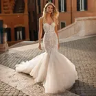 Свадебное платье-русалка, с кружевными аппликациями, длинным шлейфом