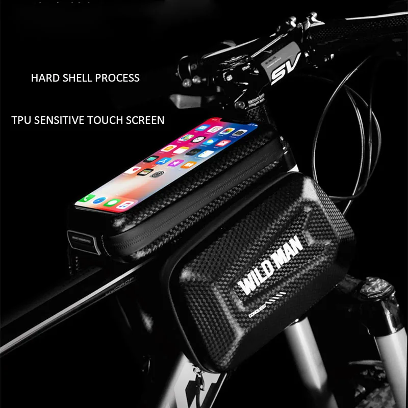 wild man hard shell front bicycle bag bike top tube bag cycling pouch 6 5 inch phone case touch screen mtb bag accessories free global shipping