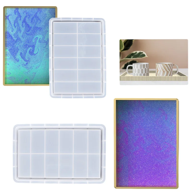 

Crystal Pottery Mold Epoxy Mirror Tea Set Storage Tray Size Rectangular Tray Silicone Molds Wholesale Drop Shipping