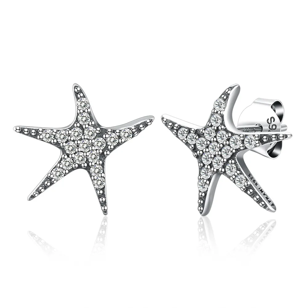 

Lovely Starfish Stud Earrings for Women Vintage Style 925 Sterling Silver Ocean Star Zircon Earrings 925 Silver Woman Jewelry