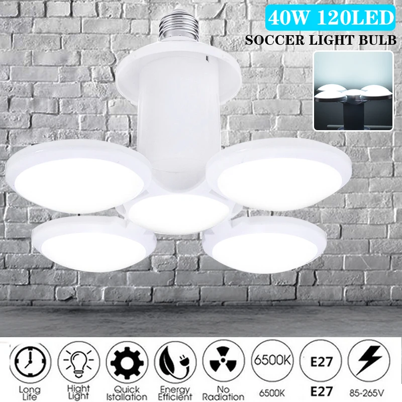 

Освещение для дома и помещений, 1 шт., 40 Вт, 120 светодиодов, E27, освещение в виде футбола, 6500 К, супер белый гаражный светильник, потолочный светильник, лампа Mayitr