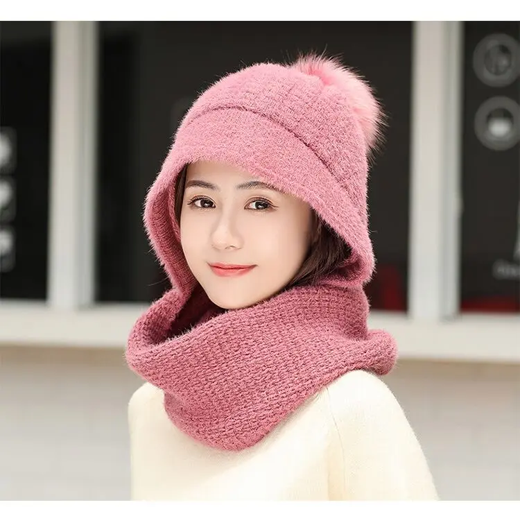 Зимние шерстяные вязанные шарф и шапка набор бини женский шарф Skullies Beanies шапки для женщин шапка s Gorras Bonnet маска цельная шапка