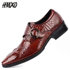 Мужские деловые туфли HMXO из крокодиловой кожи, деловые складные кожаные туфли с пряжкой, резные остроносые мягкие мужские туфли, мужские повседневные кожаные туфли