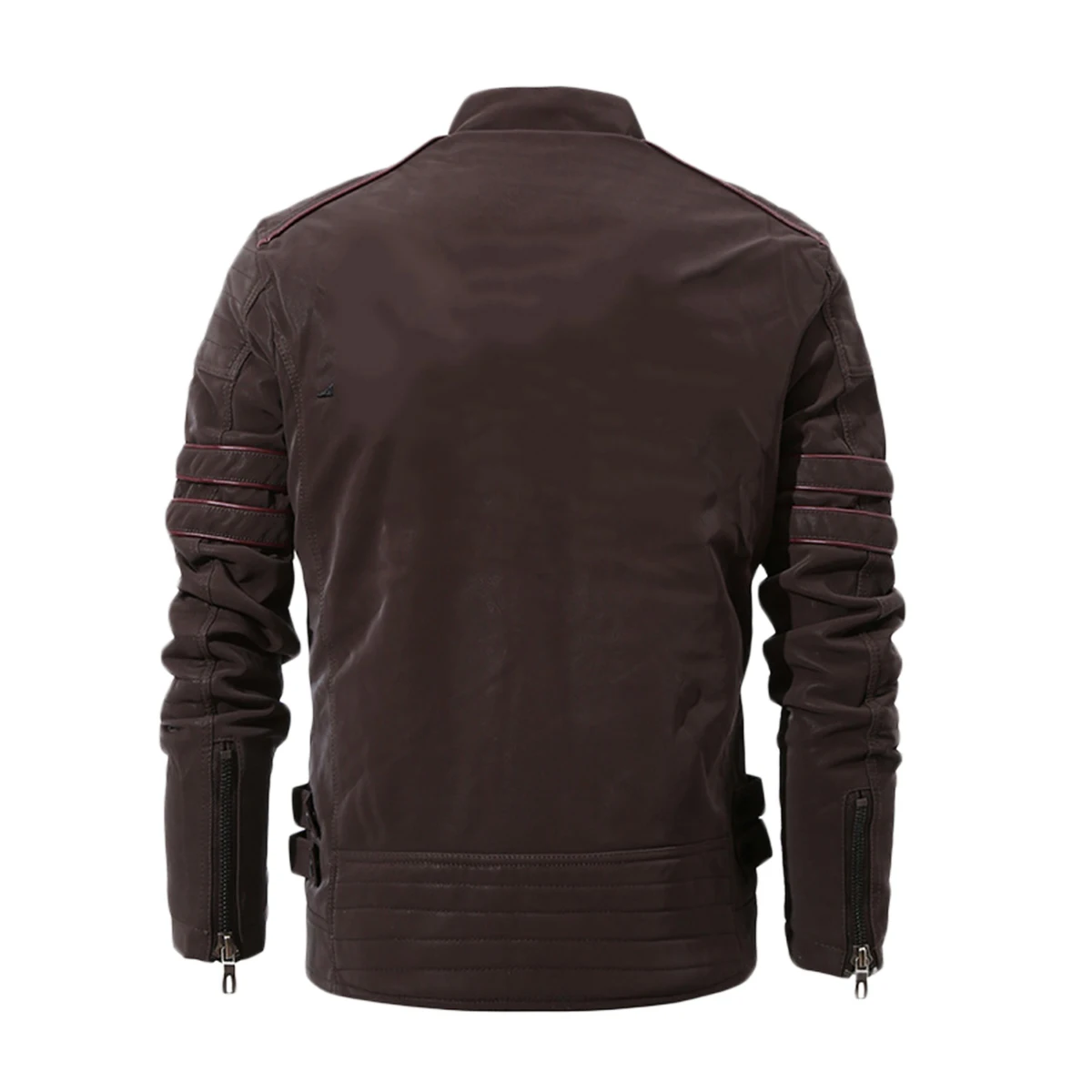 

Men Winter Coat Fleece-Lined Stand Collar Long Sleeve Leather Jacket Coat Man Slim Zipper Pockets Warm Coats Plus Size