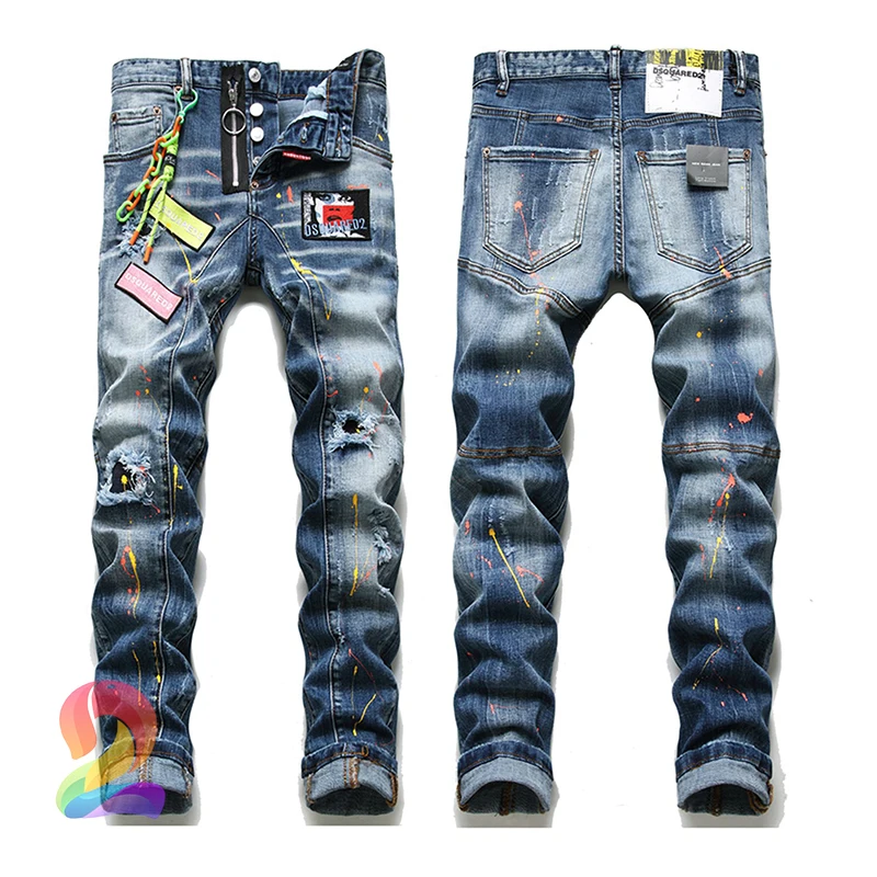 

DSQ Damage Hole Jeans Fashion Casual Stretch dsq Denim Pants Men Clothing