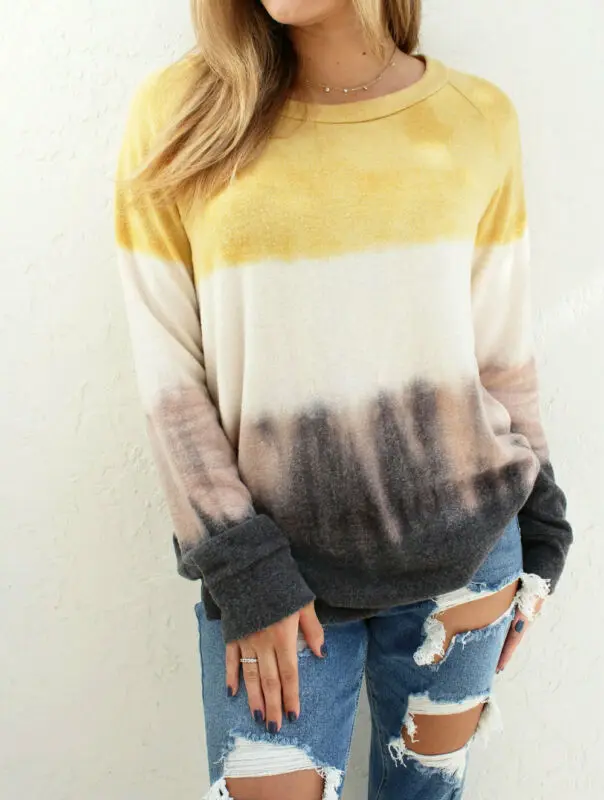 

2019 Newest Hot Fashion Gradient Patchwork Color Women Spring Autumn Loose Casual Long Sleeve Pullover Hoodies Sweatshirt