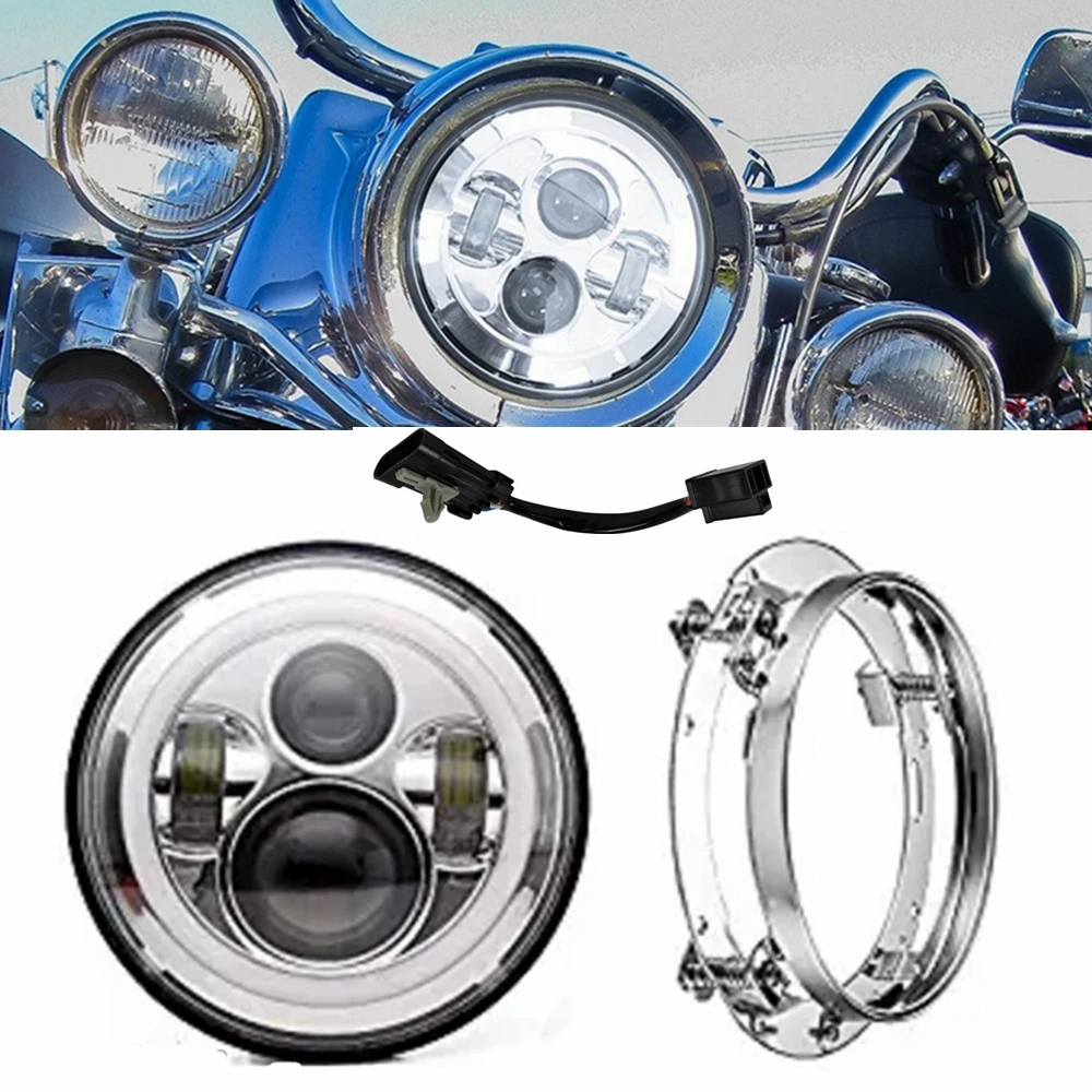 " хром светодиодный проектор фара 4,5" Туман прохождения света для Harley Davidson Road King Softail Electra Glide Night поезд Bad Boy - Цвет: 7 inch and bracket C