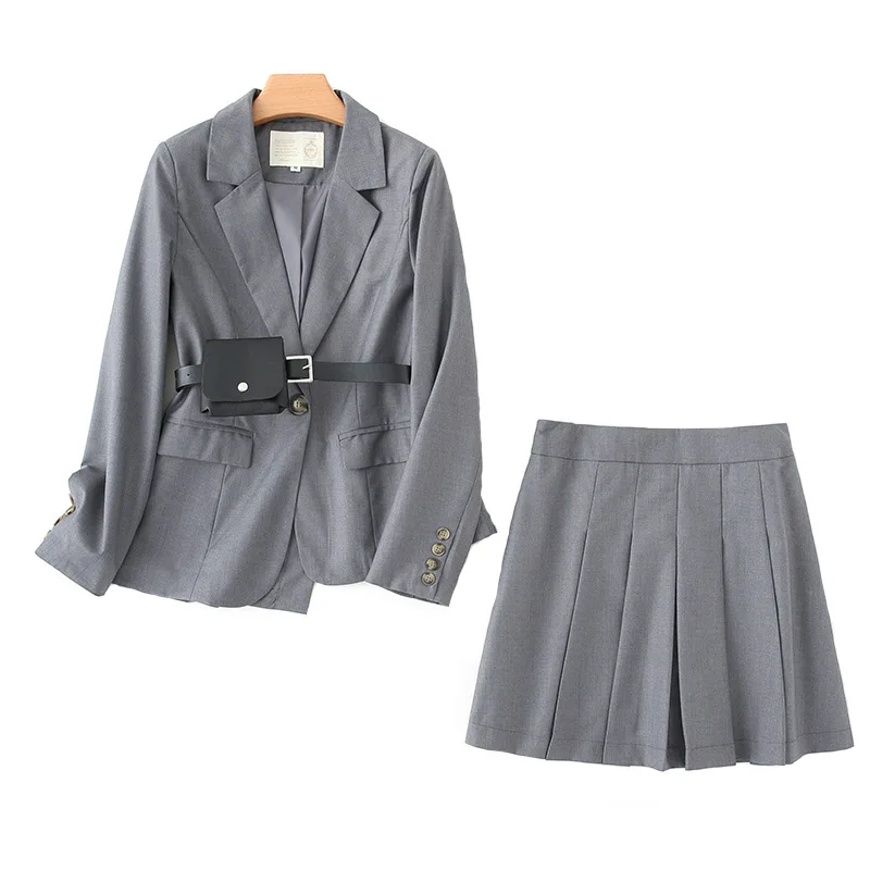 

Piece Women Elegant Two Suits Long Sleeve Casual Blazer and Pleated Skirt Set