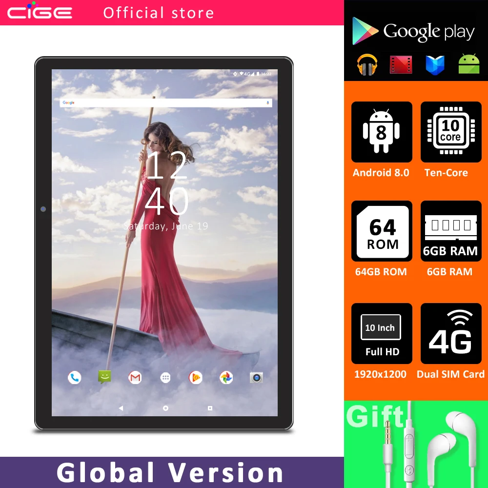 CIGE N9 Tab планшет 10 дюймов android 8.0 андроид 6 ГБ 64 10-ядерный процессор детский планшеты