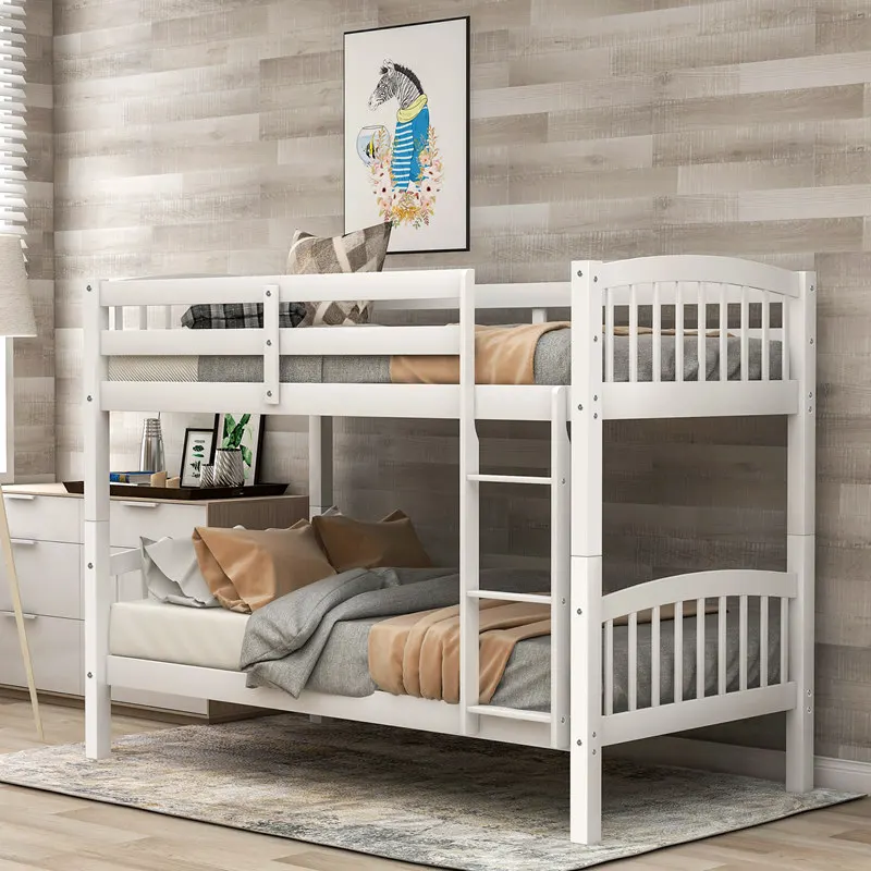 

Однотонная деревянная двухъярусная кровать с раздвижной лестницей для взрослых и детей, разборная безопасная спальная кровать