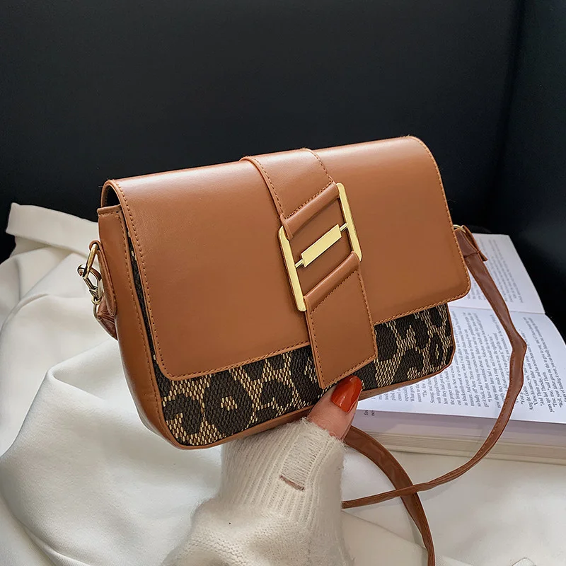 

Fashion Leopard Print Small Square Bag New Autumn and Winter Simple Handbag Leisure Solid Color Single Shoulder Messenger