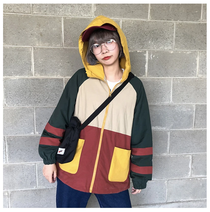 Harajuku Для женщин куртка с капюшоном, Новая Осенняя мода, Цвет одинаковая тонкое пальто подойдет для девочек-подростков Свободная куртка