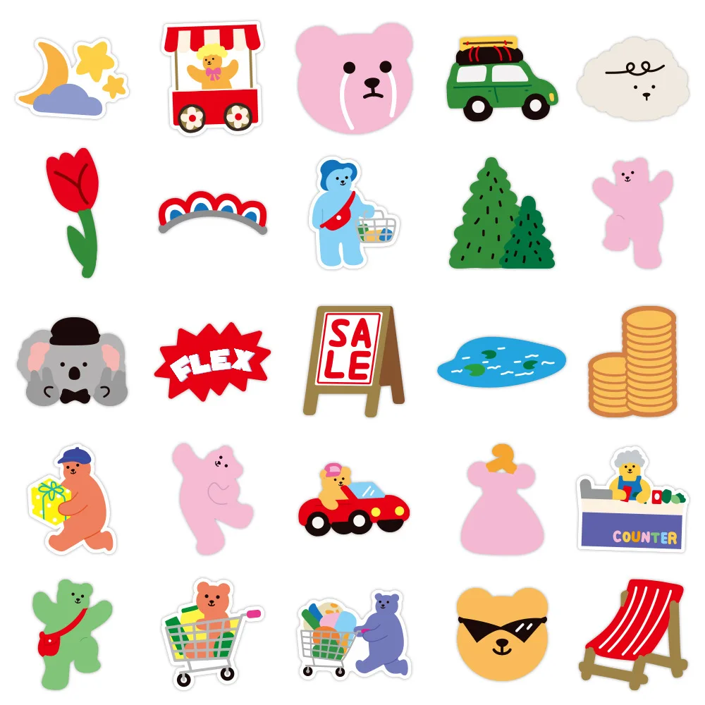 

50pcs Korean ins wind cute little bear cartoon Stickers For Suitcase Skateboard Laptop Luggage Fridge Phone DIY Decal Sticker