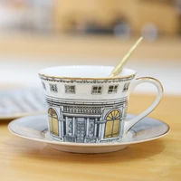 tea cup bone china gold window retro swan castle classic wind coffee cup home decoration does not contain a spoon