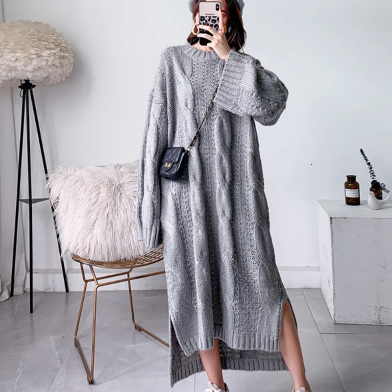 Женский Длинный пуловер с рукавами-фонариками DEAT свободное платье круглым