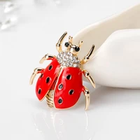 enamel rhinestone red seven star ladybug brooch pin golden plated lovely insect female jewelry clothing banquet party accessory