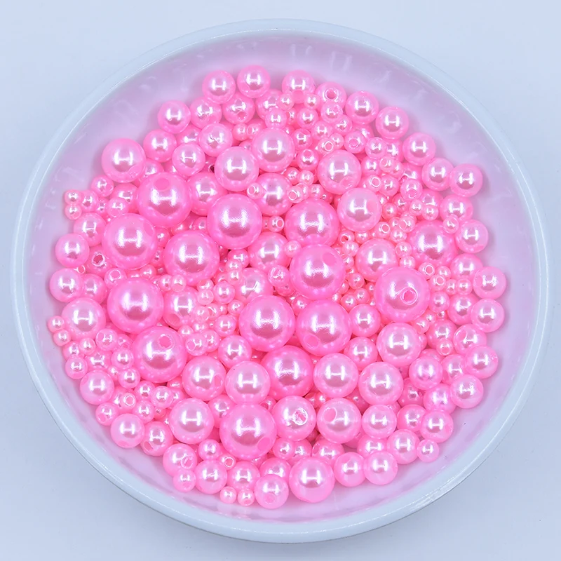 Pink 3/4/6/8/10 мм в диаметре, различные Размеры вариант около 20 г/лот случайная смесь цветов, не требующие отверстия в ухе, жемчуг Круглые бусины для рукоделия украшение для альбома - Цвет: Pink