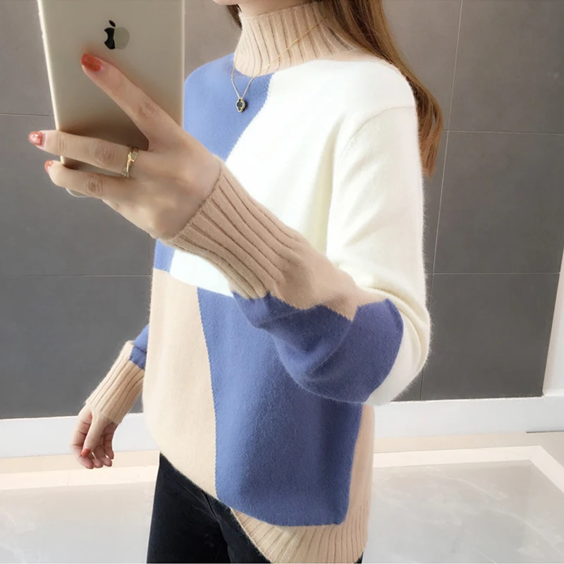 Осень 2022 свободные вязаные женские свитера с длинным рукавом Водолазка