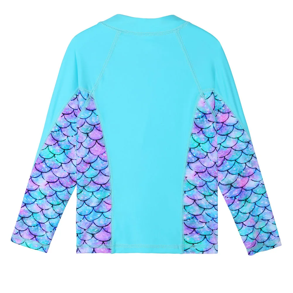 BAOHULU Children's Swimwear Bikini Set for Girls Long Sleeve Sun Suit Cyan Scale Swimsuit Kids  Toddler Bathing Suit Beachwear