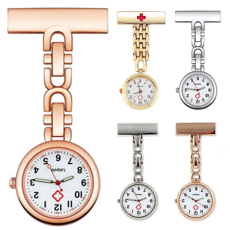Luminous Pocket Watch Pin Retro Cross Clock High Quality Stainless Steel Bracelet Nurse Pocket Watch Quartz Pocket Watch