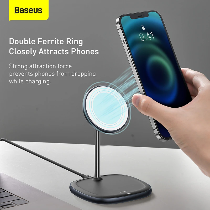 baseus magnetic desktop wireless charger for iphone 12 13 series desktop holder stand phone holder 10w wireless charger free global shipping