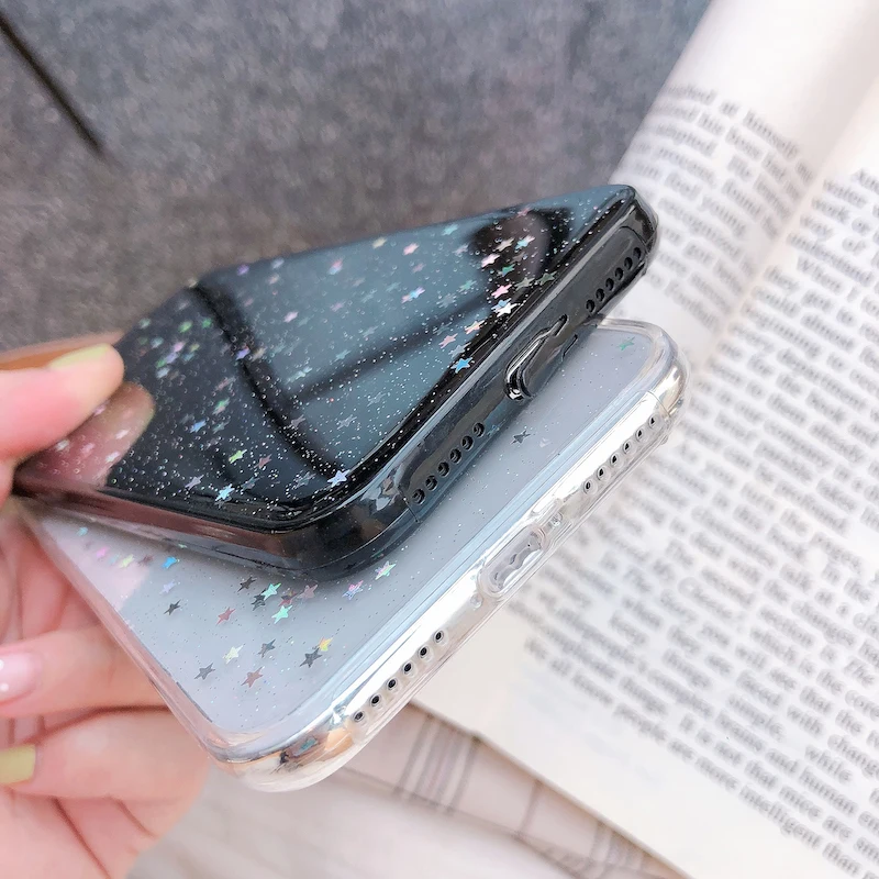 

Ottwn Glitter Phone Case For iPhone 11 12 Mini Pro XS Max XR X 6 6s 7 8 Plus Love Heart Star Sequins Soft Bling Clear Cover Capa