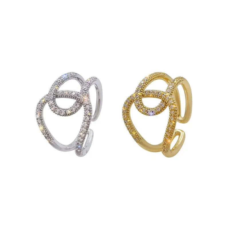 

Luxury Zircon Geometric Design Gold Silvery Open Ring Fashion Korean Jewelry For Woman 2020 New Wedding Party Girl Delicate Ring