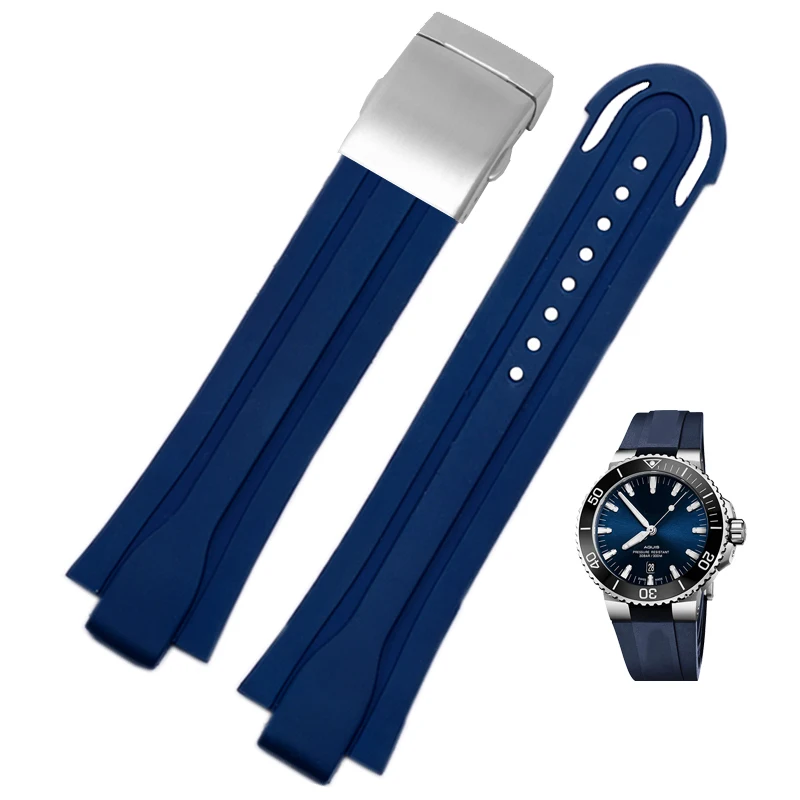 High Quality 24mm*12mm  lug end rubber Waterproof watchband for men's Oris wristband silicone band stainless steel folding clasp